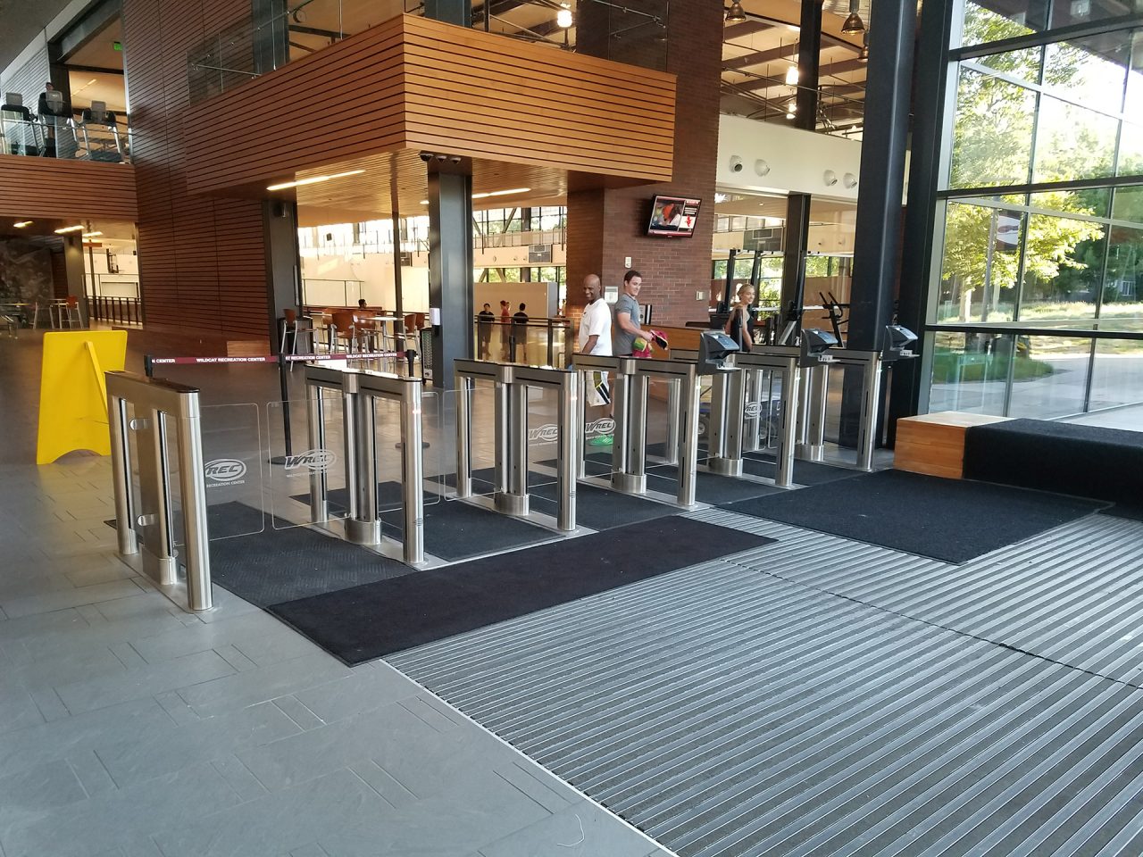 Optical turnstile lanes at a Lobby Traffic Systems installation